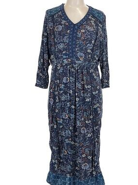 Coldwater Creek Blue Floral V-Neck Maxi Dress